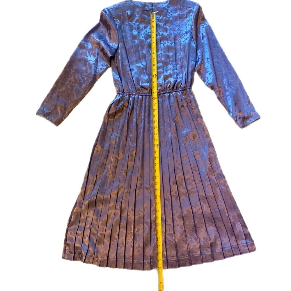 Vintage In the Mood Pleated Accordion Dress Purple Long Sleeve Belted Buttons - Picture 11 of 12